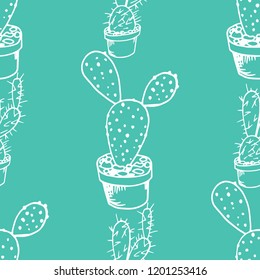 floral seamless pattern cactus in a flower pot