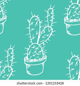 floral seamless pattern cactus in a flower pot