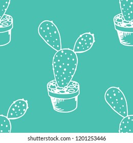 floral seamless pattern cactus in a flower pot