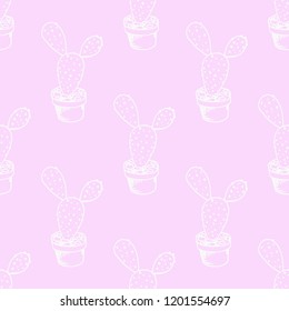 floral seamless pattern cactus in a flower pot