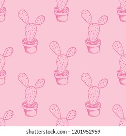 floral seamless pattern cactus in a flower pot