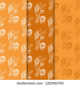 floral seamless pattern cactus in a flower pot