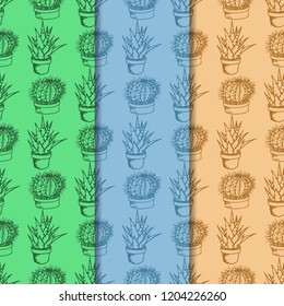 floral seamless pattern cactus in a flower pot