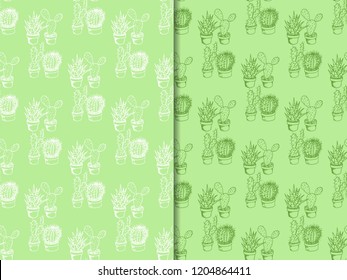 floral seamless pattern cactus in a flower pot