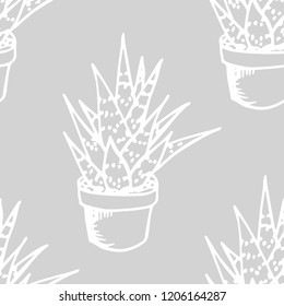 floral seamless pattern cactus in a flower pot