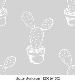 floral seamless pattern cactus in a flower pot