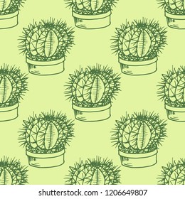 floral seamless pattern cactus in a flower pot