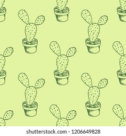 floral seamless pattern cactus in a flower pot