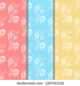 floral seamless pattern cactus in a flower pot