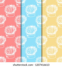 floral seamless pattern cactus in a flower pot