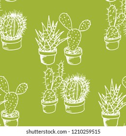 floral seamless pattern cactus in a flower pot