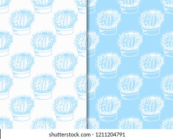 floral seamless pattern cactus in a flower pot