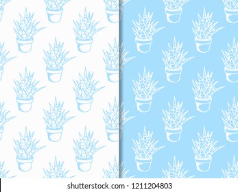floral seamless pattern cactus in a flower pot