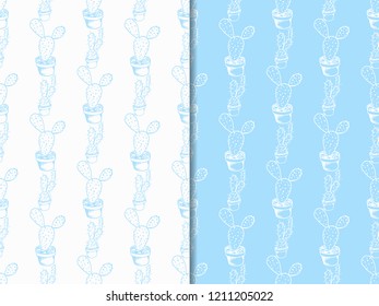 floral seamless pattern cactus in a flower pot