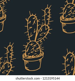 floral seamless pattern cactus in a flower pot