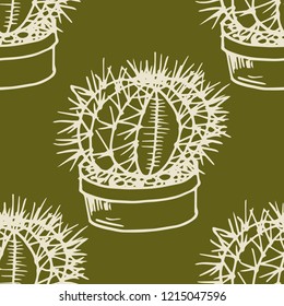 floral seamless pattern cactus in a flower pot