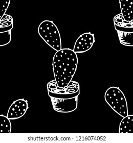 floral seamless pattern cactus in a flower pot