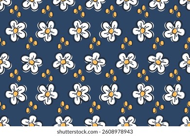Floral seamless pattern. Camomile flowers. Nature background of various botanical elements. Daisies flowers. Vector illustration for decoration, wallpaper, textiles, printing,  kids interior