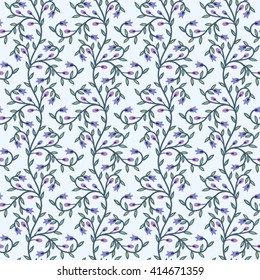 Floral seamless pattern with campanula on the light blue background
