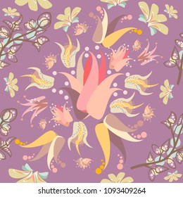 Floral seamless pattern can be used for wallpaper, website background, textile printing. Hand drawn endless vector illustration of flowers on light background. Flower theme. Summer collection.