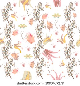Floral seamless pattern can be used for wallpaper, website background, textile printing. Hand drawn endless vector illustration of flowers on light background. Flower theme. Summer collection.