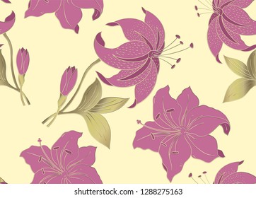 Floral seamless pattern can be used for wallpaper, textile printing, card. Hand drawn endless vector illustration of flowers on dark background. Floral background. Flower Festival. Fabric Printing

