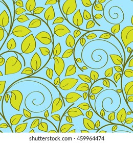 Floral seamless pattern can be used for wallpaper, website background, textile printing. Hand drawn endless vector illustration of leafs on light background. Leaf theme. Summer collection.