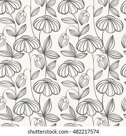 Floral seamless pattern can be used for wallpaper, website background, textile printing. Hand drawn endless vector illustration of flowers on light background. Flower theme. Summer collection.