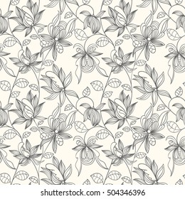 El diseño floral sin fisuras se puede utilizar para papel pintado, fondo de sitio web, impresión textil. Ilustración vectorial sin fin dibujada a mano de flores sobre fondo claro. Tema de las flores. Colección de verano.