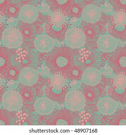 Patrón floral sin fisuras con aves de dibujos animados en colores primaverales