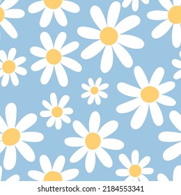 Floral seamless pattern with chamomile. Cute abstract daisy flowers.