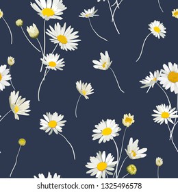 Floral Seamless Pattern with Chamomile Flowers. Natural Background with Daisy Flowers for Spring Summer Design Wallpaper, Decoration, Print. Vector illustration