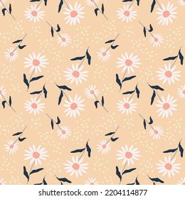 Floral seamless pattern with chamomile flowers. Delicate field flower. The illustration is ideal for textiles, wallpapers, fabrics. Vector illustration.