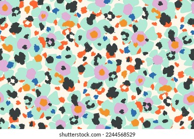 Floral seamless pattern with chamomile flowers. Fashion stylish natural background in brush stroke technique.
