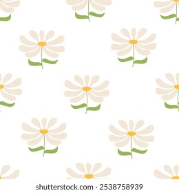 Padrão floral sem emenda com flores de camomila em estilo retro groovy. Fundo vetorial com flores geométricas abstratas