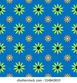 Floral seamless pattern with chamomile on the blue background