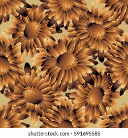 Floral seamless pattern. Chamomile ornaments. Modern flourish  bright background wallpaper with surface gold flowers  Vector luxury texture for fabric, textile, cards, curtain, prints.