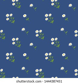 Floral seamless pattern. Chamomile. Vector flowers. Fashion print. Design for textile or clothes. Hand drawn repeating elements. Natural background