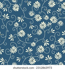 Floral seamless pattern. Chamomiles on blue background