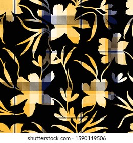 Floral seamless pattern  checked background
