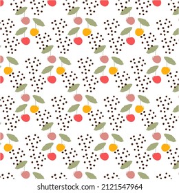 Floral seamless pattern with cherry