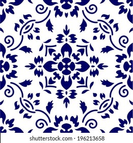 Floral seamless pattern from China or Japan, symmetrical ornament, vector 