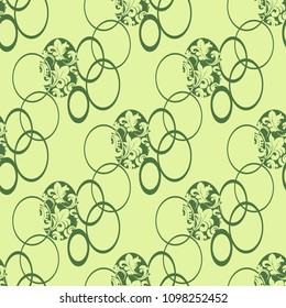 floral seamless pattern with circles, flowers and leaves