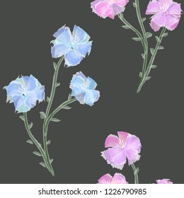 Floral seamless pattern. Classic blooming leaves spring decorative floral, seamless texture. Fashion template for design clothes, small wild pink and light blue flowers grey background. Watercolor