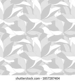 Floral seamless pattern. Classic gray and white color ornament background. Flower in the form of leaves. Fabric, wallpaper in vector