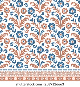 floral seamless pattern with classic ornamental border texture for textile and graphic printing
