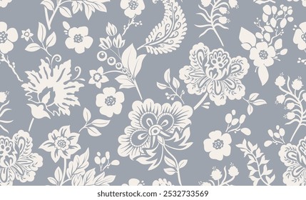 Patrón floral sin fisuras. Fondo de pantalla de flores trepadoras. Diseño para textil, tela, Fondo de pantalla. Azulejo de fondo floral. Patrón de flores de dos colores. Patrón de Vector