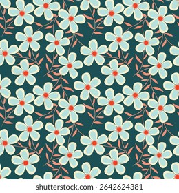Floral seamless pattern. Climbing flowers wallpaper. Design for textile, fabric, wallpaper. Tile floral background. Two colors flowers pattern. Vector pattern