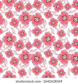 Floral seamless pattern. Climbing flowers wallpaper. Design for textile, fabric, wallpaper. Tile floral background. Two colors flowers pattern. Vector pattern