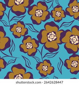 Floral seamless pattern. Climbing flowers wallpaper. Design for textile, fabric, wallpaper. Tile floral background. Two colors flowers pattern. Vector pattern